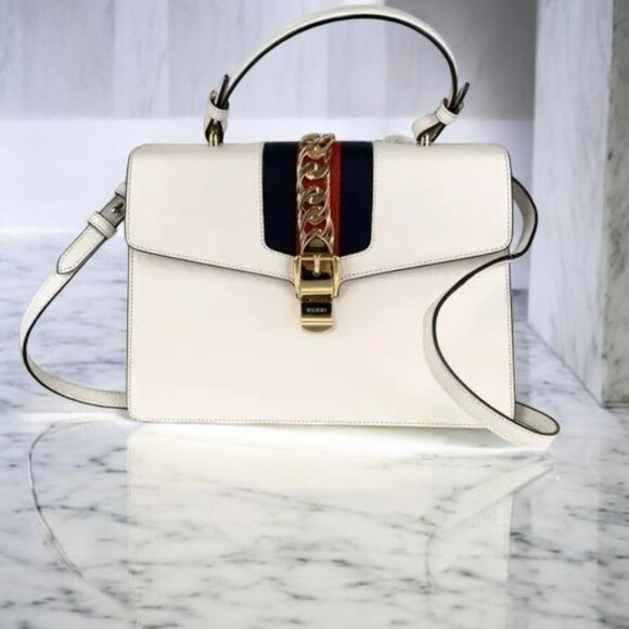 NWT Authentic  Gucci Stone Color Sylvie large Top Handle Bag - Picture 2 of 13